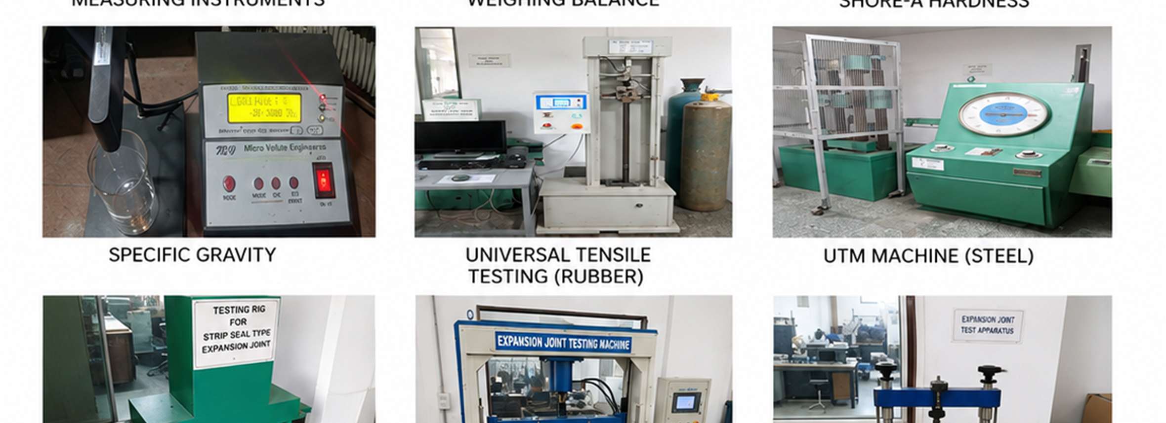 Specific Gravity / Universal Tensile Testing (Rubber) / UTM Machine (Steel)